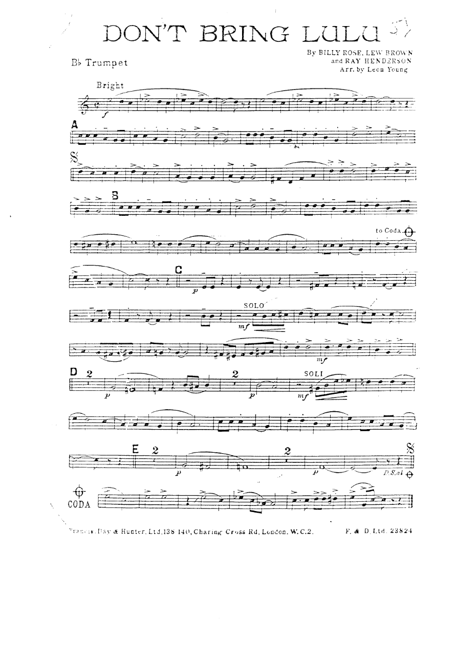 Don't Bring Lulu — sheet music cover (first page)