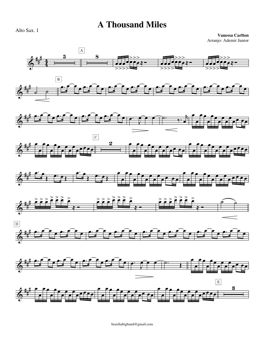 A Thousand Miles — sheet music cover (first page)