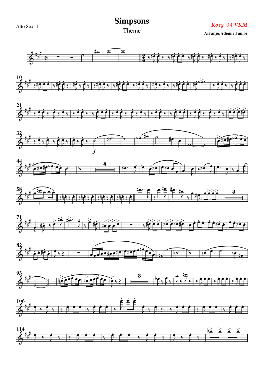 Simpsons Theme — sheet music preview