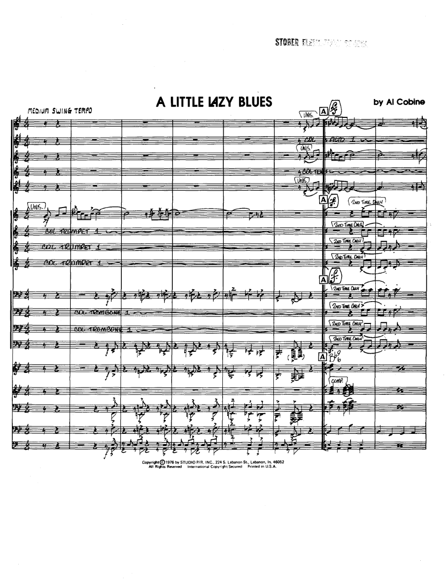 A Little Lazy Blues — Big Band sheet music arranged by Al Cobine | Jazz Standard