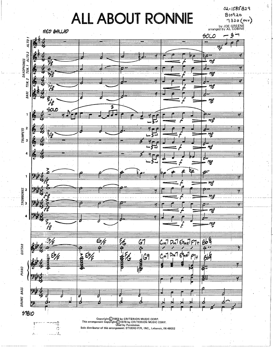 All About Ronnie — sheet music cover (first page)
