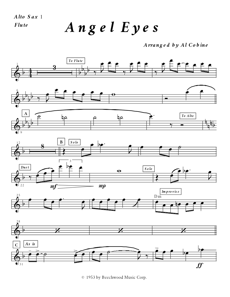 Angel Eyes — sheet music cover (first page)