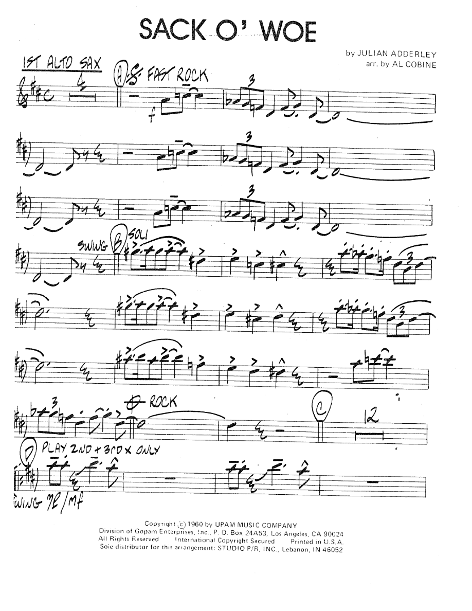 Sack O' Woe (Al Cobine) J.Adderley — Биг-бэнд sheet music by Al Cobine | Jazz Standard