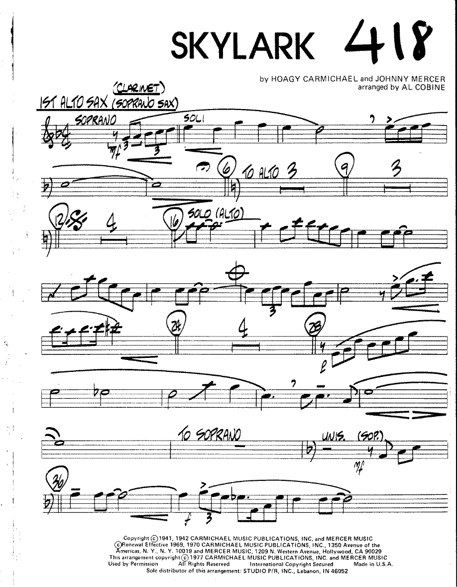 Skylark — sheet music cover (first page)