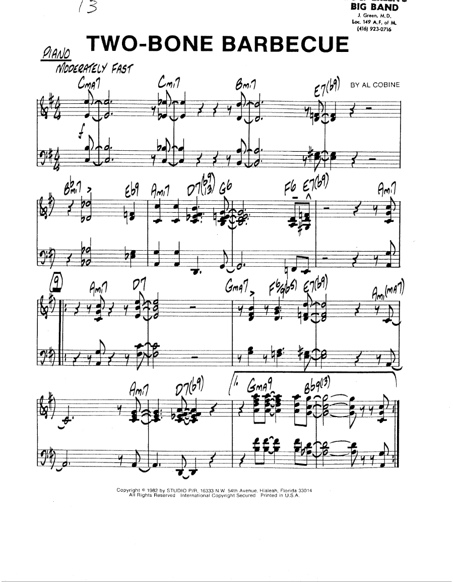 Two-Bone Barbecue — sheet music cover (first page)
