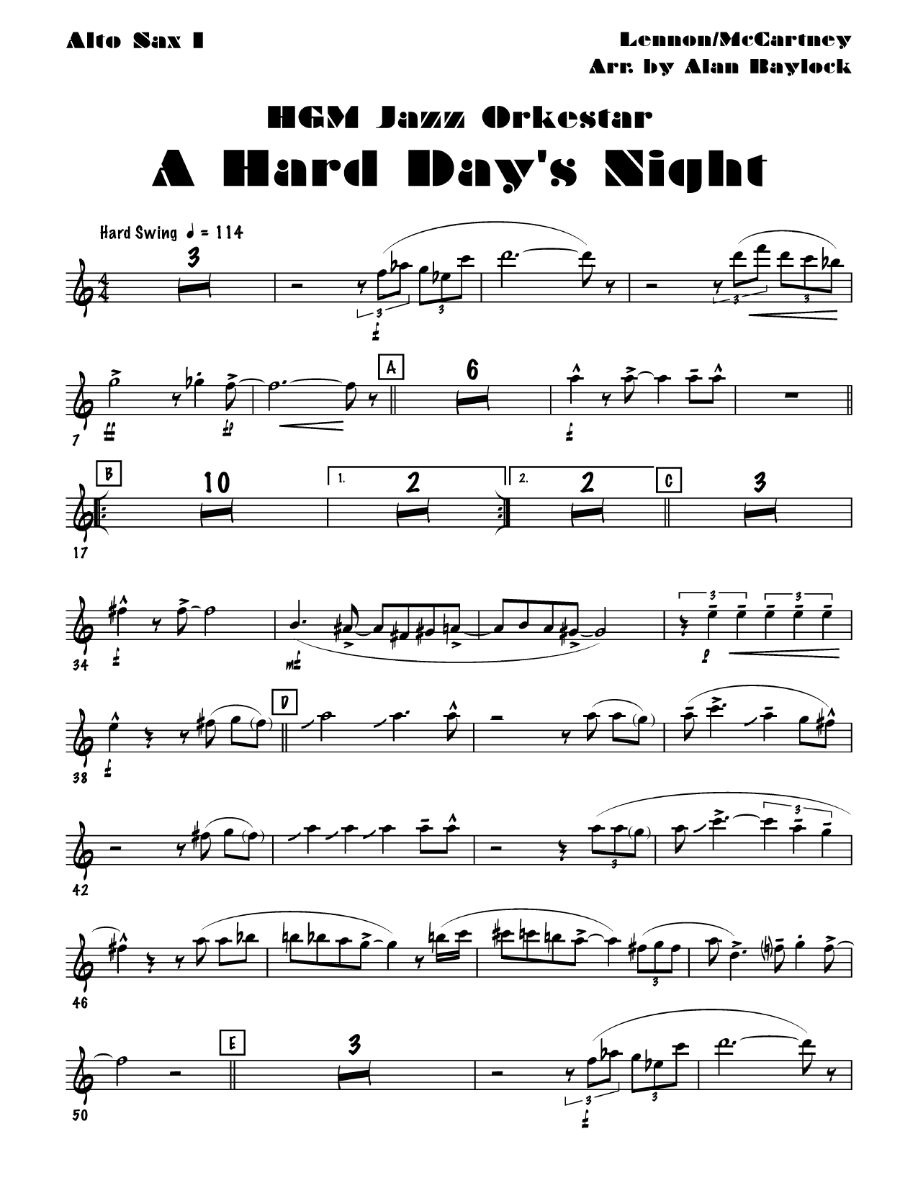 A Hard Day's Night — Big Band sheet music arranged by A.Baylock | Jazz Standard