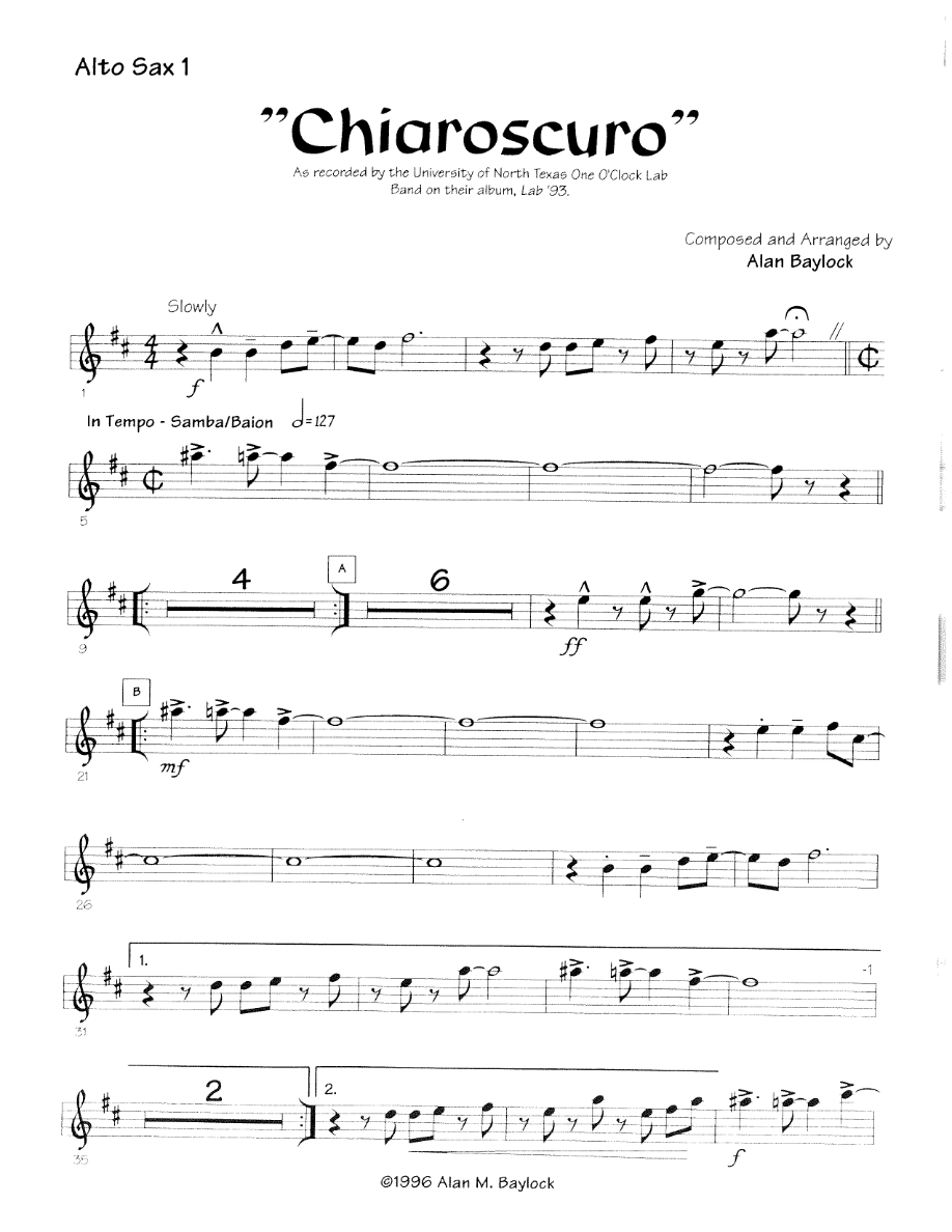 Chiaroscuro (A.Baylock) Samba — Big Band sheet music arranged by Alan Baylock | Jazz Standard