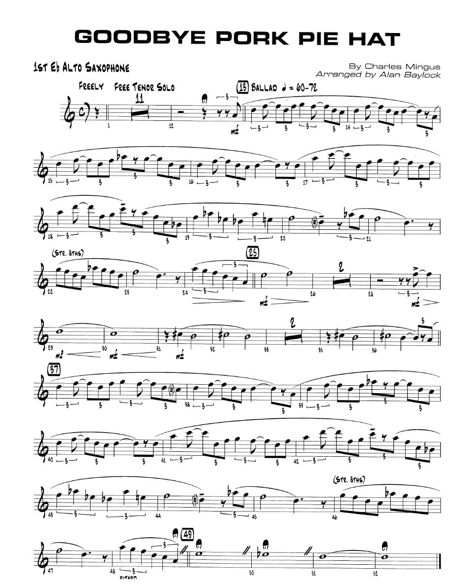 Goodbye Pork Pie Hat (A.Baylock) C.Mingus — Big Band sheet music arranged by Alan Baylock | Jazz Standard