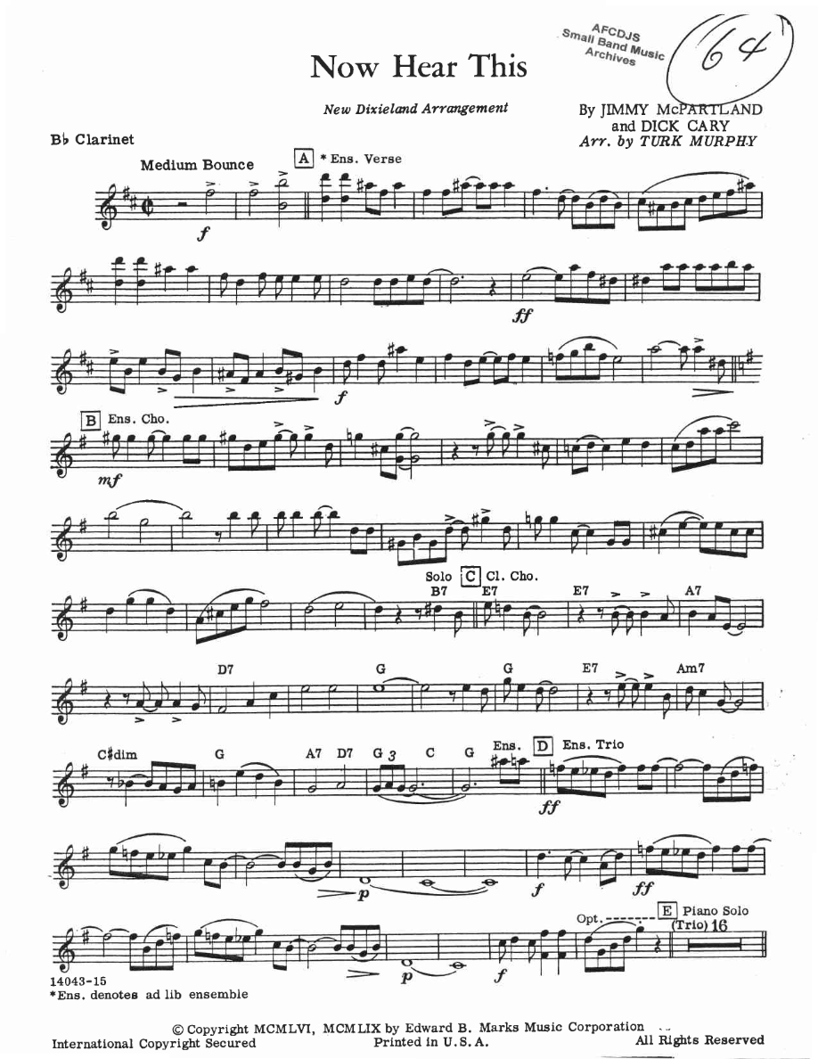 Now Hear This 1114 — sheet music cover (first page)