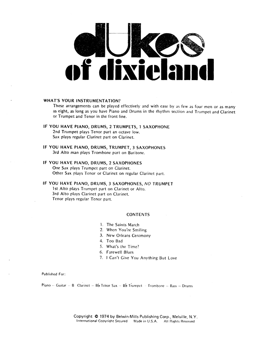 The Saints March — Dixieland sheet music arranged by Mr. X | Dixieland
