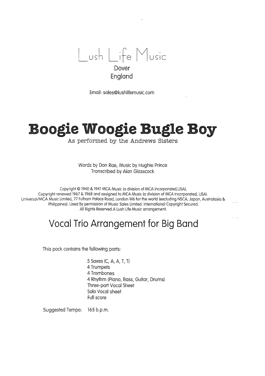 Boogie Woogie Bugle Boy (A.Glasscock) Andrew Sisters — sheet music cover (first page)