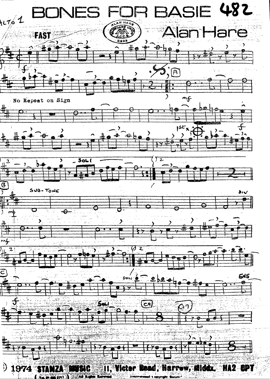 Bones For Basie (A.Hare) MP3 — sheet music cover (first page)