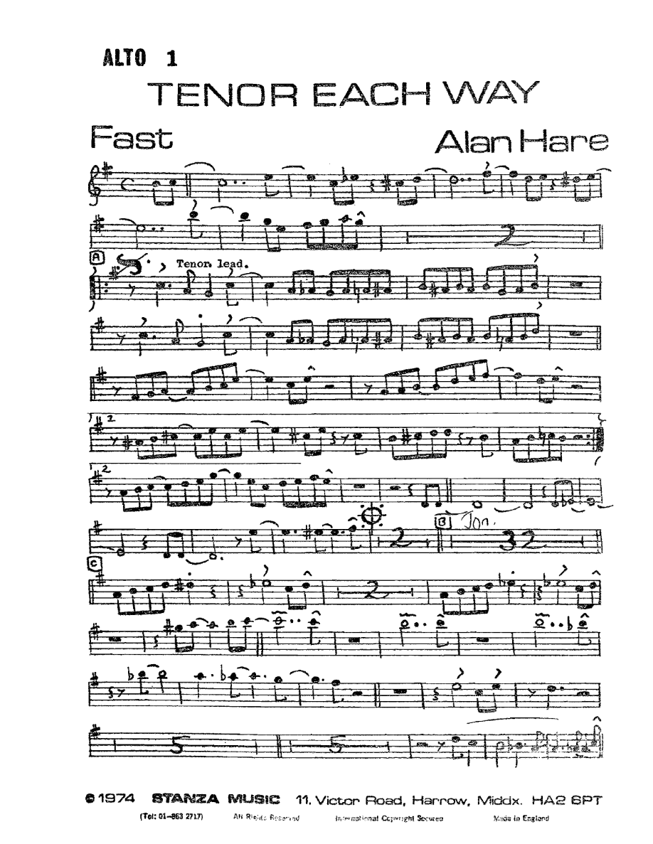 Tenor Each Way (A.Hare) MP3 — sheet music preview