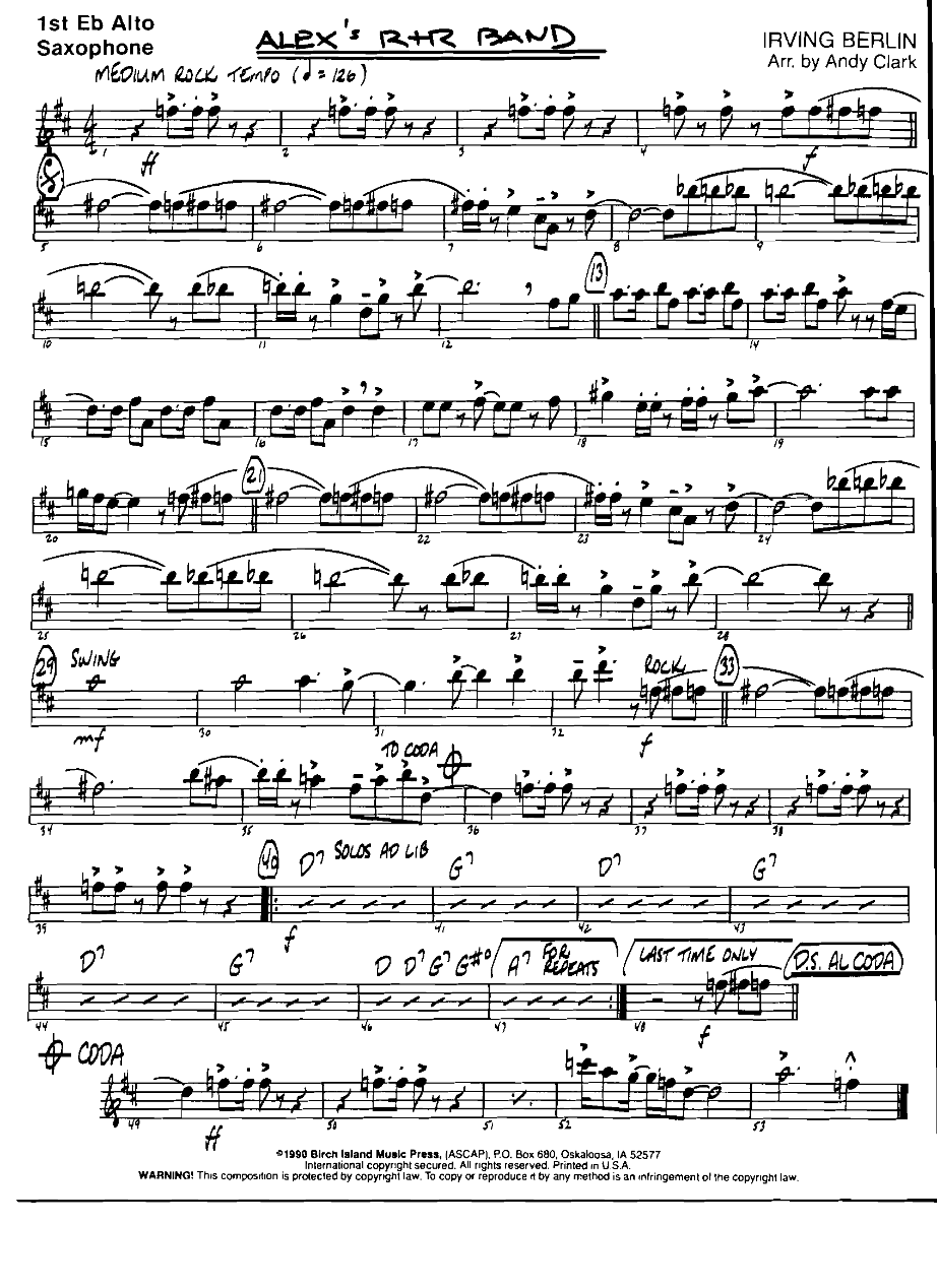 Alexander's Rock N' Roll Band — Big Band sheet music arranged by A.Clark | Jazz Standard