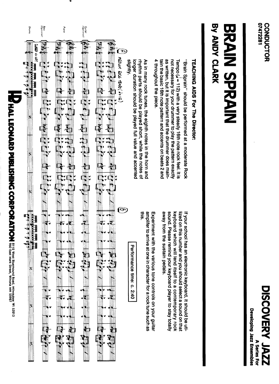 Brain Sprain — sheet music cover (first page)