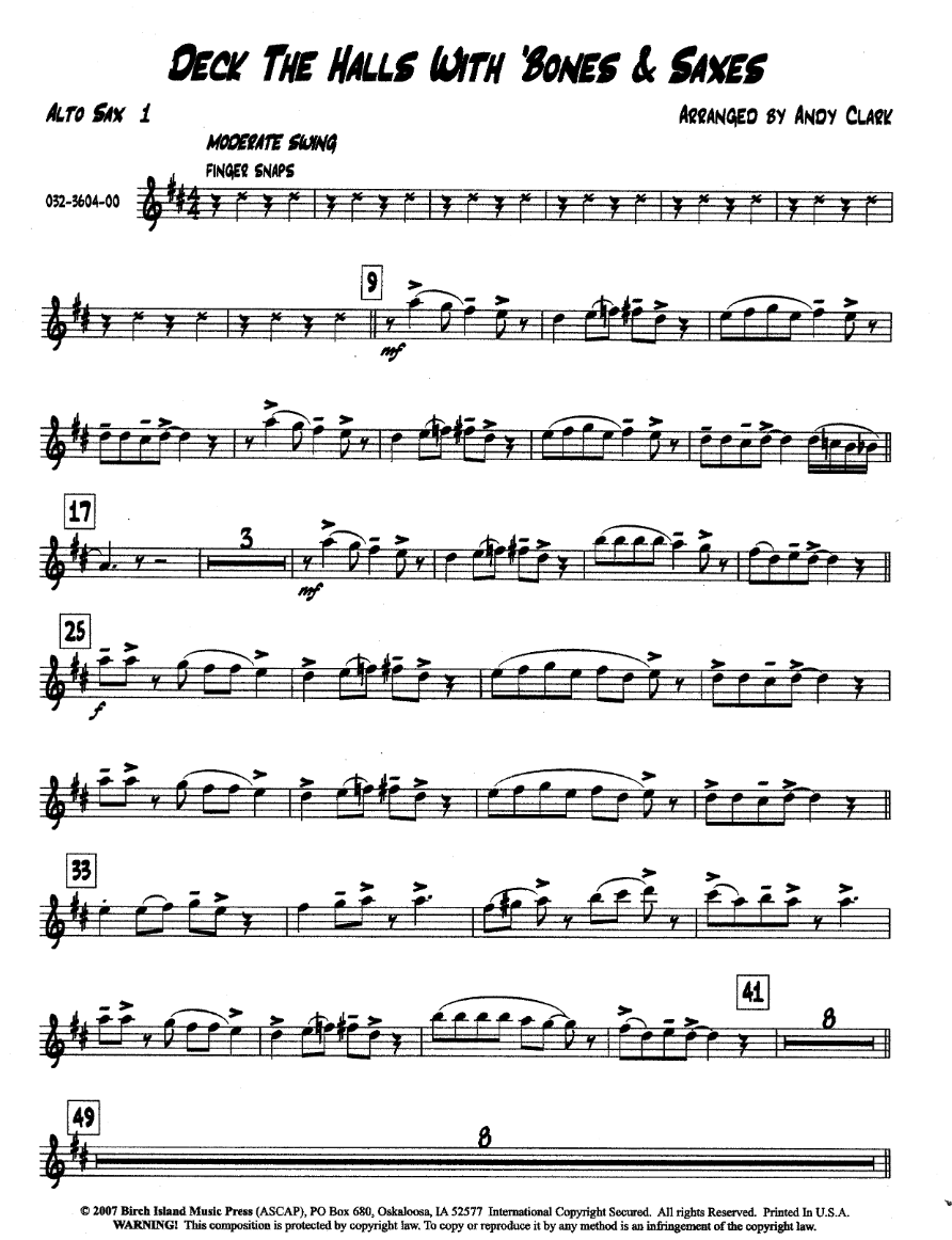 Deck The Halls With Bones And Saxes (A.Clark) MP3 — sheet music preview