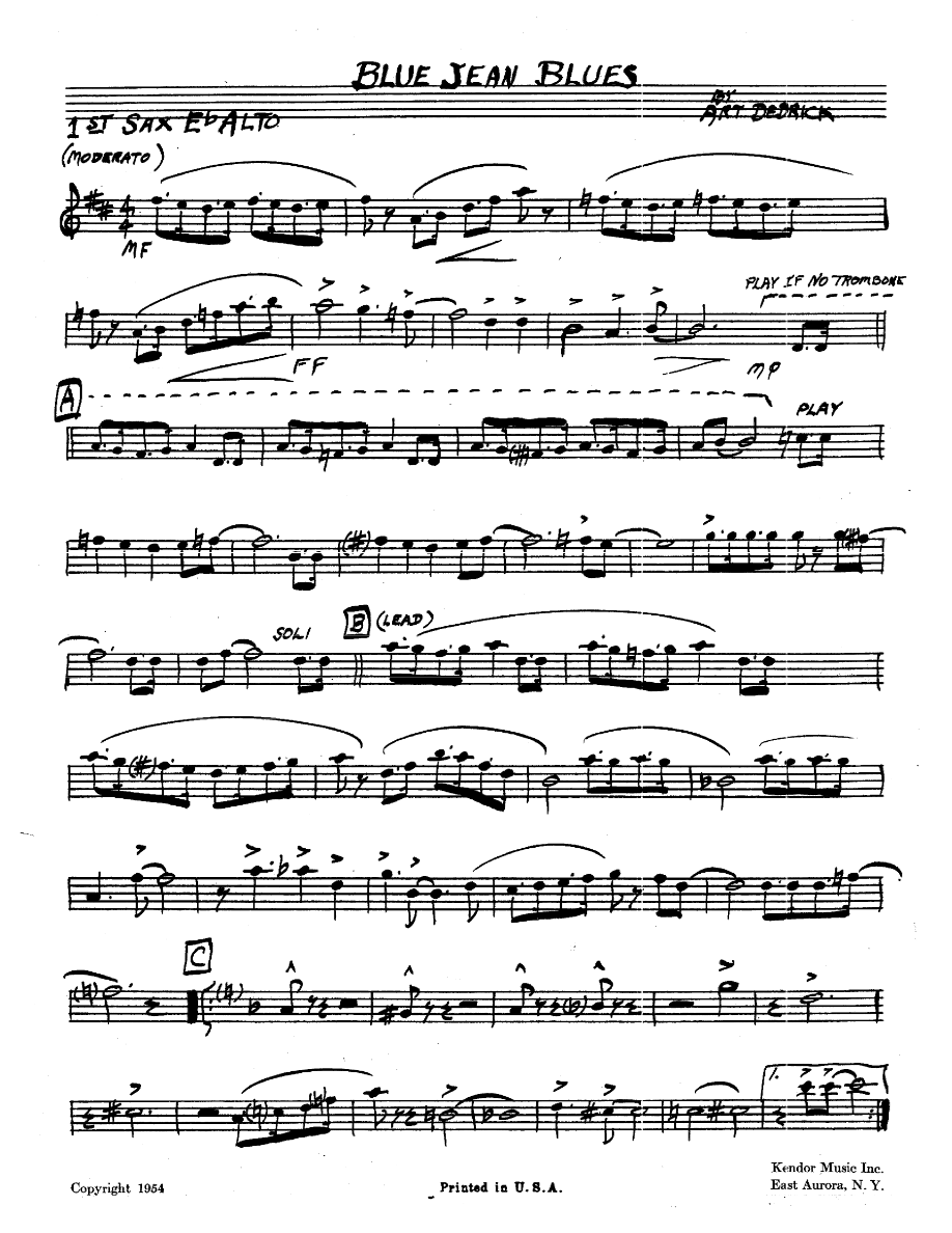 Blue Jean Blues — Big Band sheet music by A.Dedrick | Jazz Standard