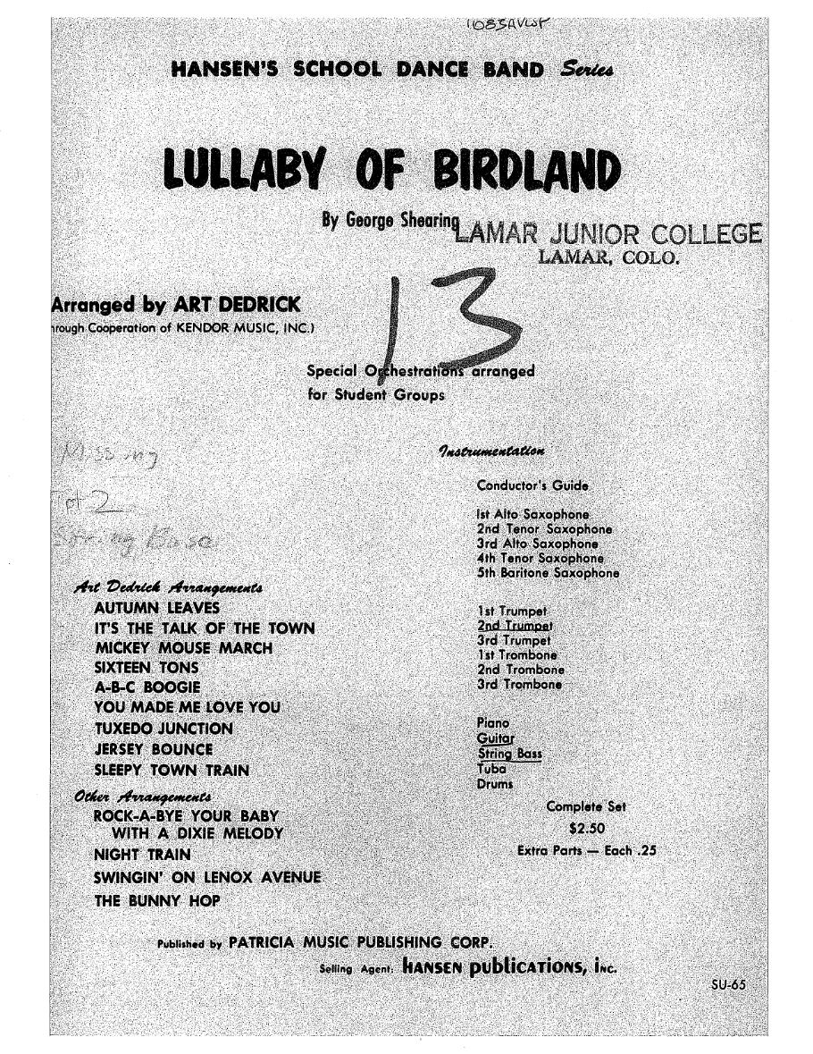 Lullaby Of Birdland — sheet music preview