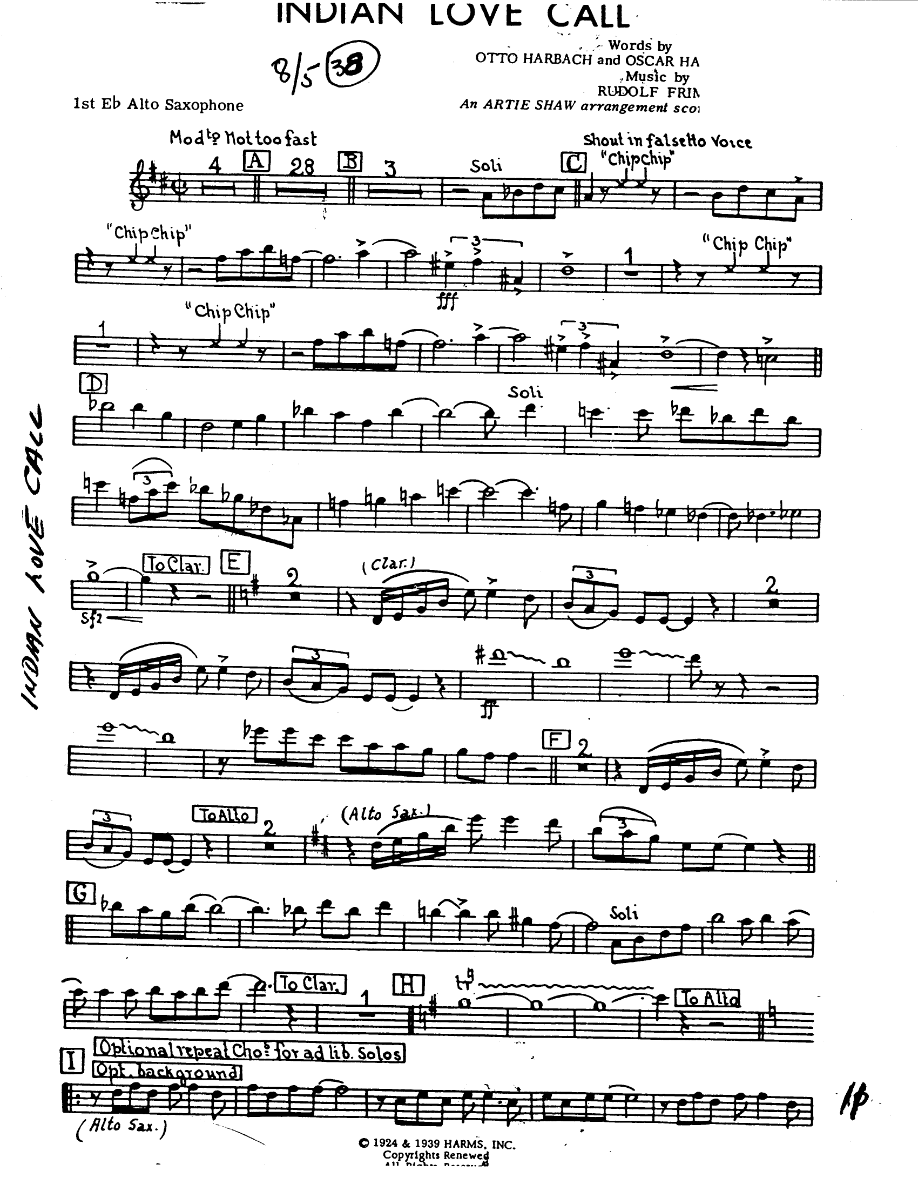 Indian Love Call (J.Gray) MP3 — Big Band sheet music by Artie Shaw | Jazz Standard