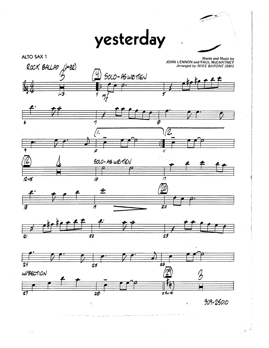 Yesterday — sheet music preview