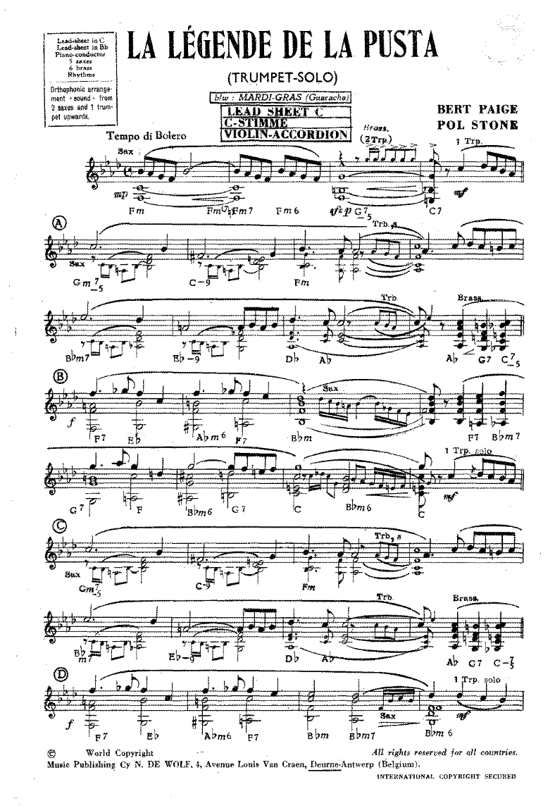 La Legende De La Pusta (B.Paige-P.Stone) 25 — sheet music cover (first page)