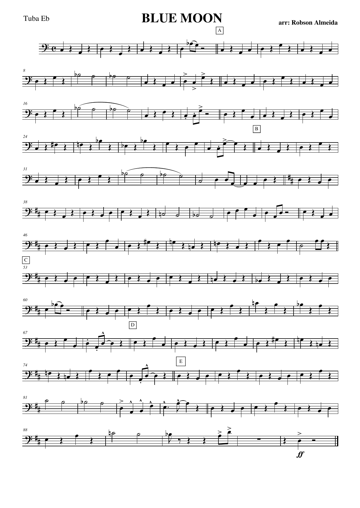 Blue Moon - bass C — sheet music preview