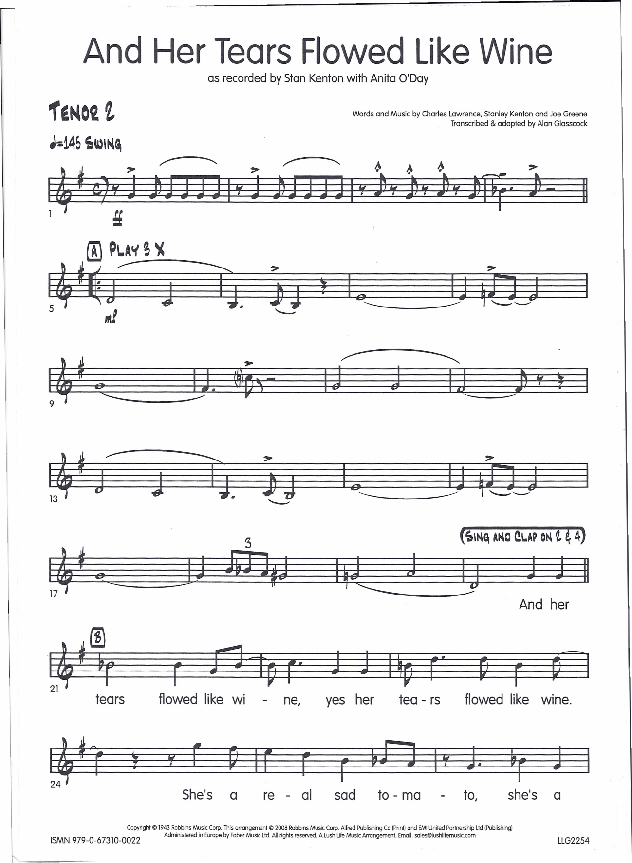 TenorSax2 — Big Band Vocal sheet music by Alan Glasscock | Jazz Standard