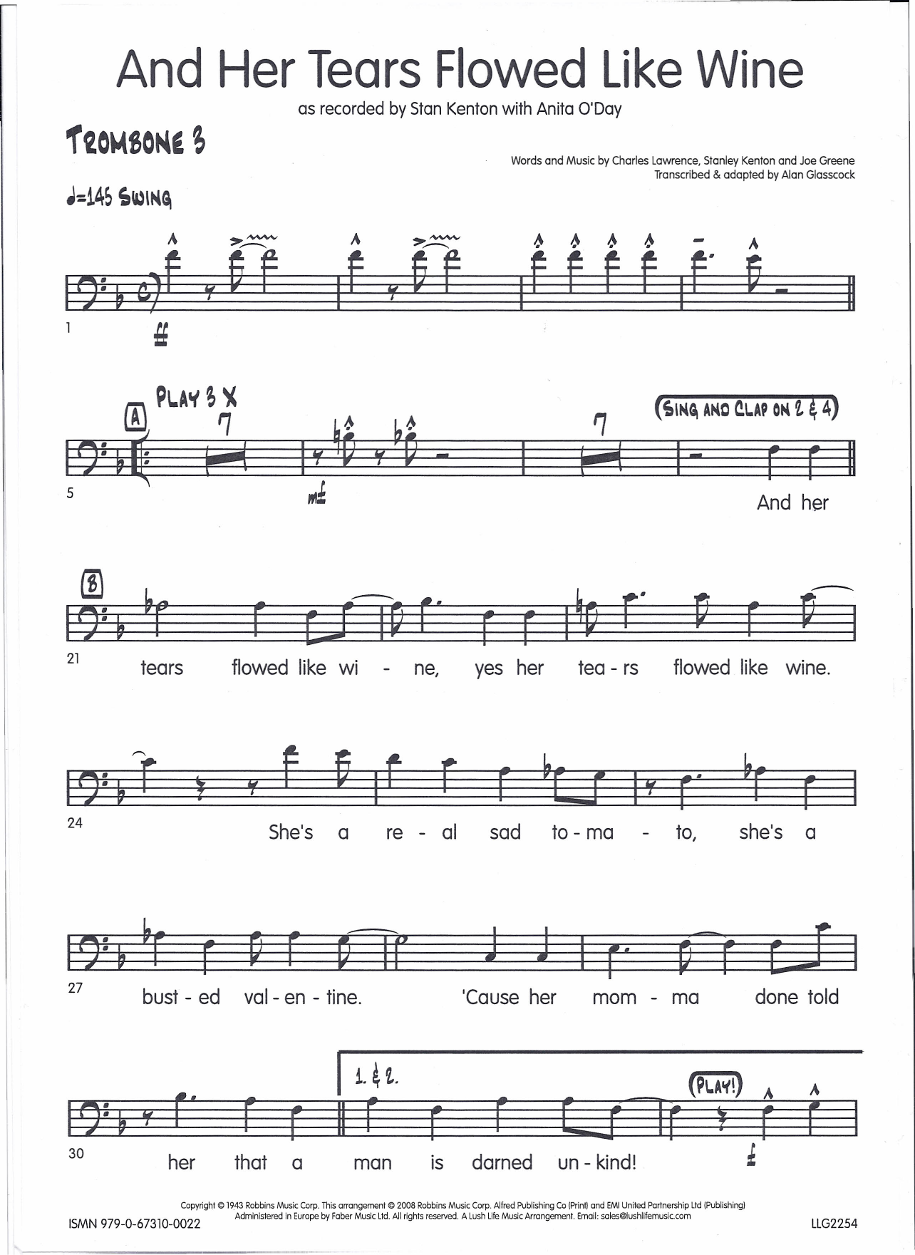 Trombone3 — Big Band Vocal sheet music by Alan Glasscock | Swing