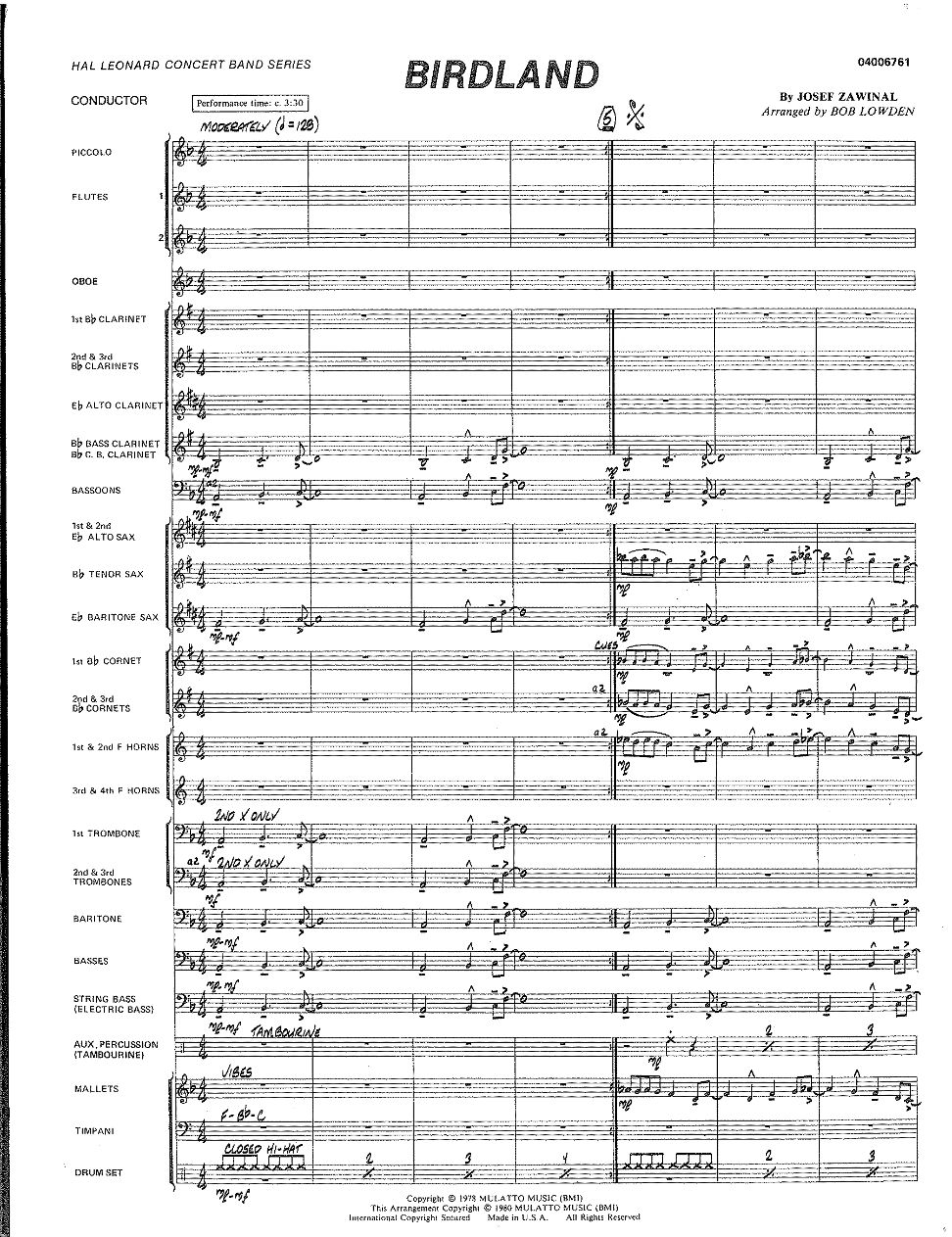 Birdland — sheet music cover (first page)