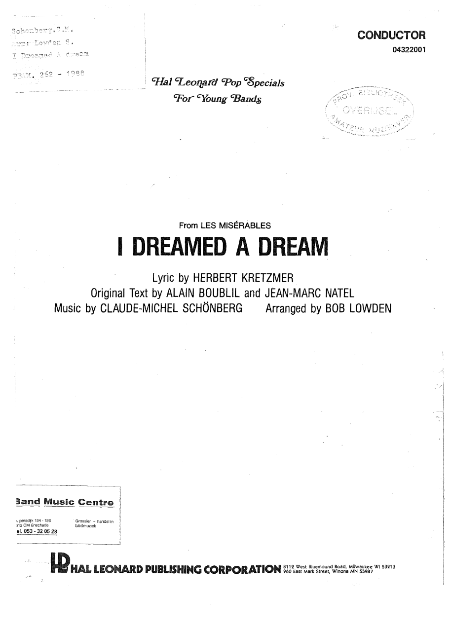 I Dreamed A dream — Concert Band sheet music by Bob Lowden | Musical Theatre