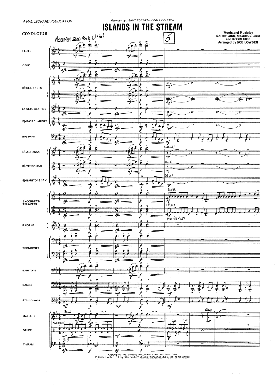 Islands In The Stream — concert_band sheet music arranged by Bob Lowden | Pop