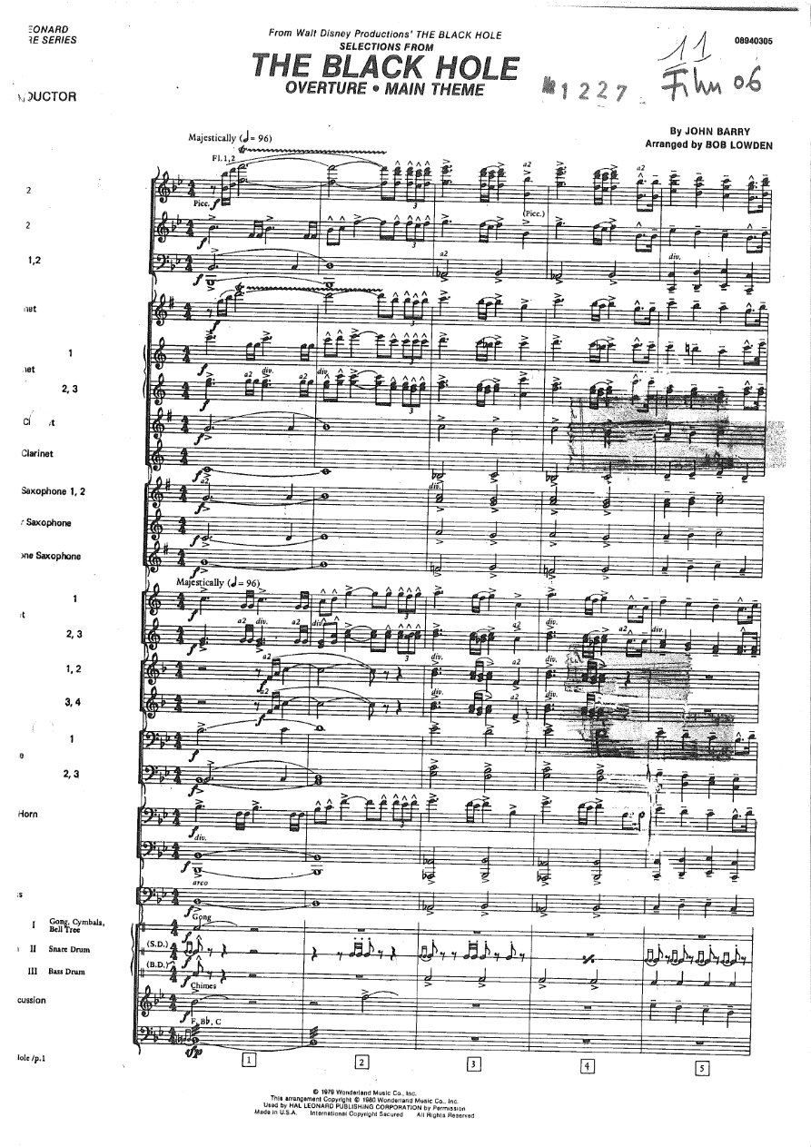 The Black Hole — sheet music cover (first page)
