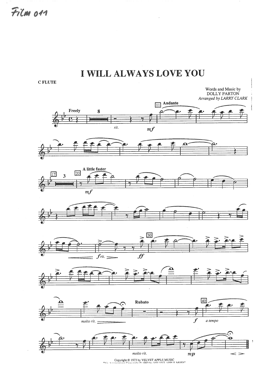 I will ALway Love You — sheet music cover (first page)
