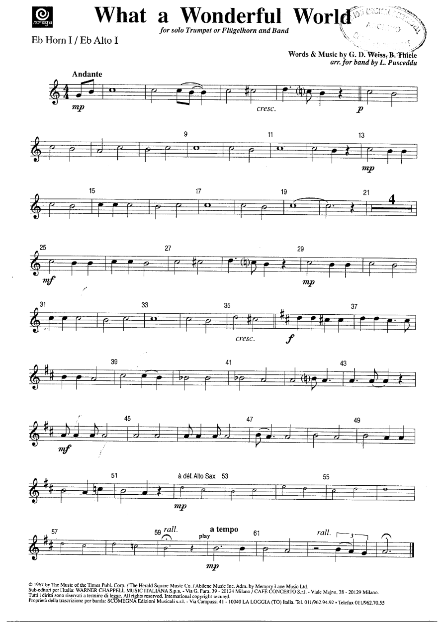 What a wonderful world - Trompa Eb — concert_band sheet music arranged by Trompa Eb 1 | Jazz Standard