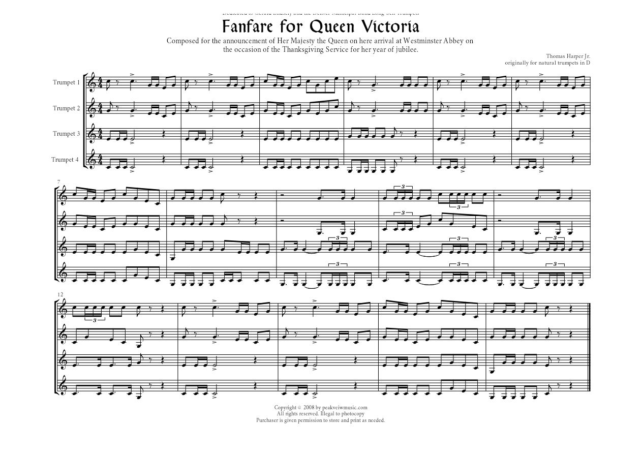 Fanfare by Harper.Trumpet Quartet — sheet music cover (first page)