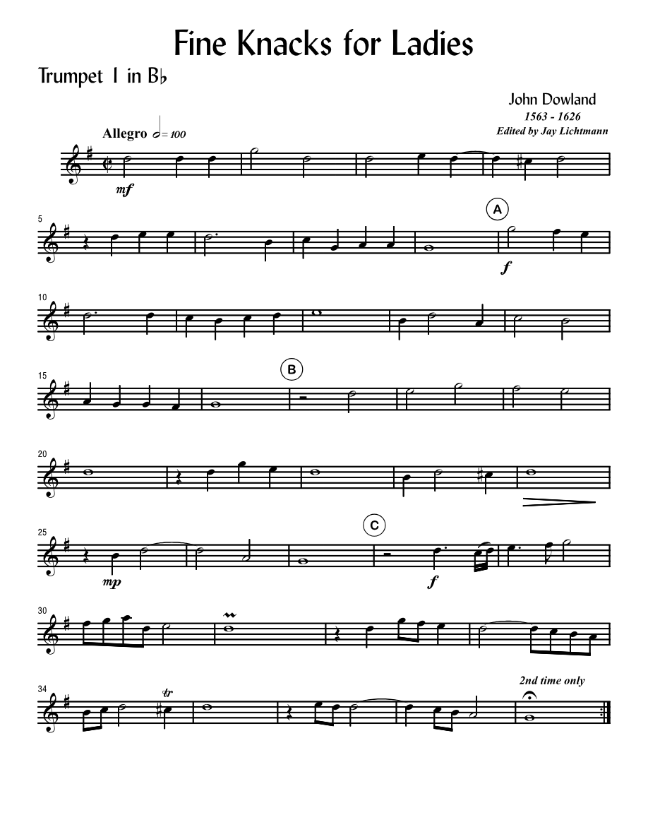 Fine Knacks for Ladies — sheet music cover (first page)