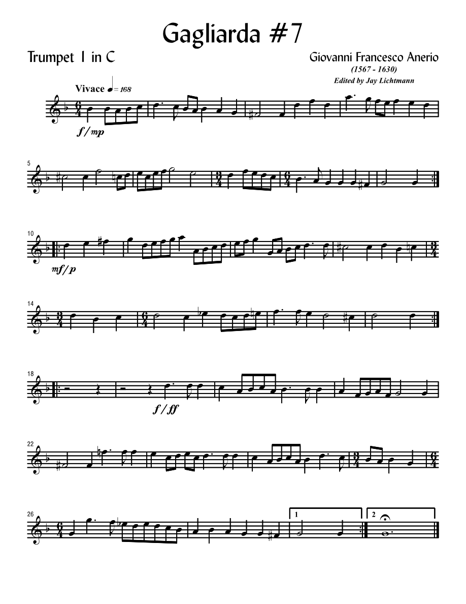 Gagliarda #7 — sheet music cover (first page)