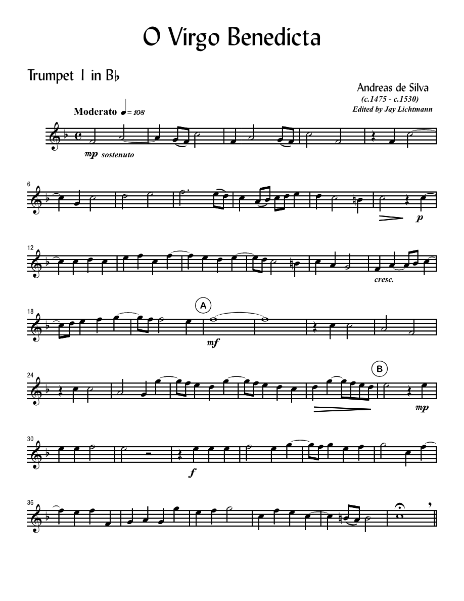 O Virgo Benedicta — sheet music cover (first page)