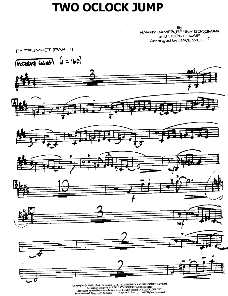 1-2 o'clock Jump-Trumpet — sheet music preview