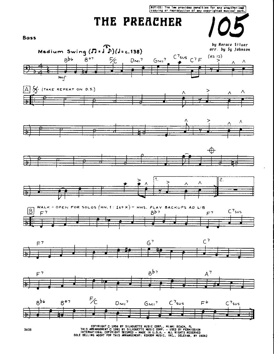 The Preacher-Bass — sheet music preview