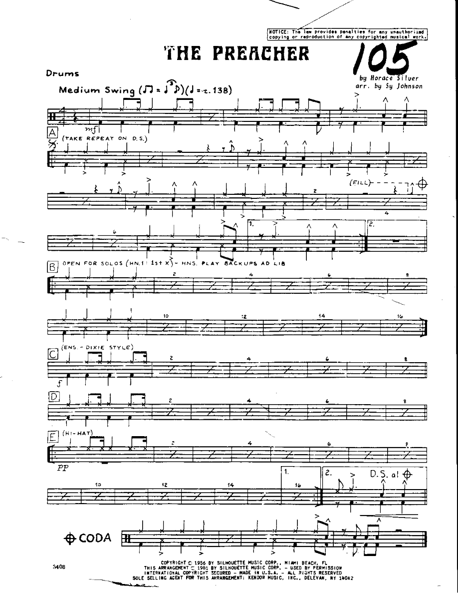 The Preacher-Drums — sheet music preview