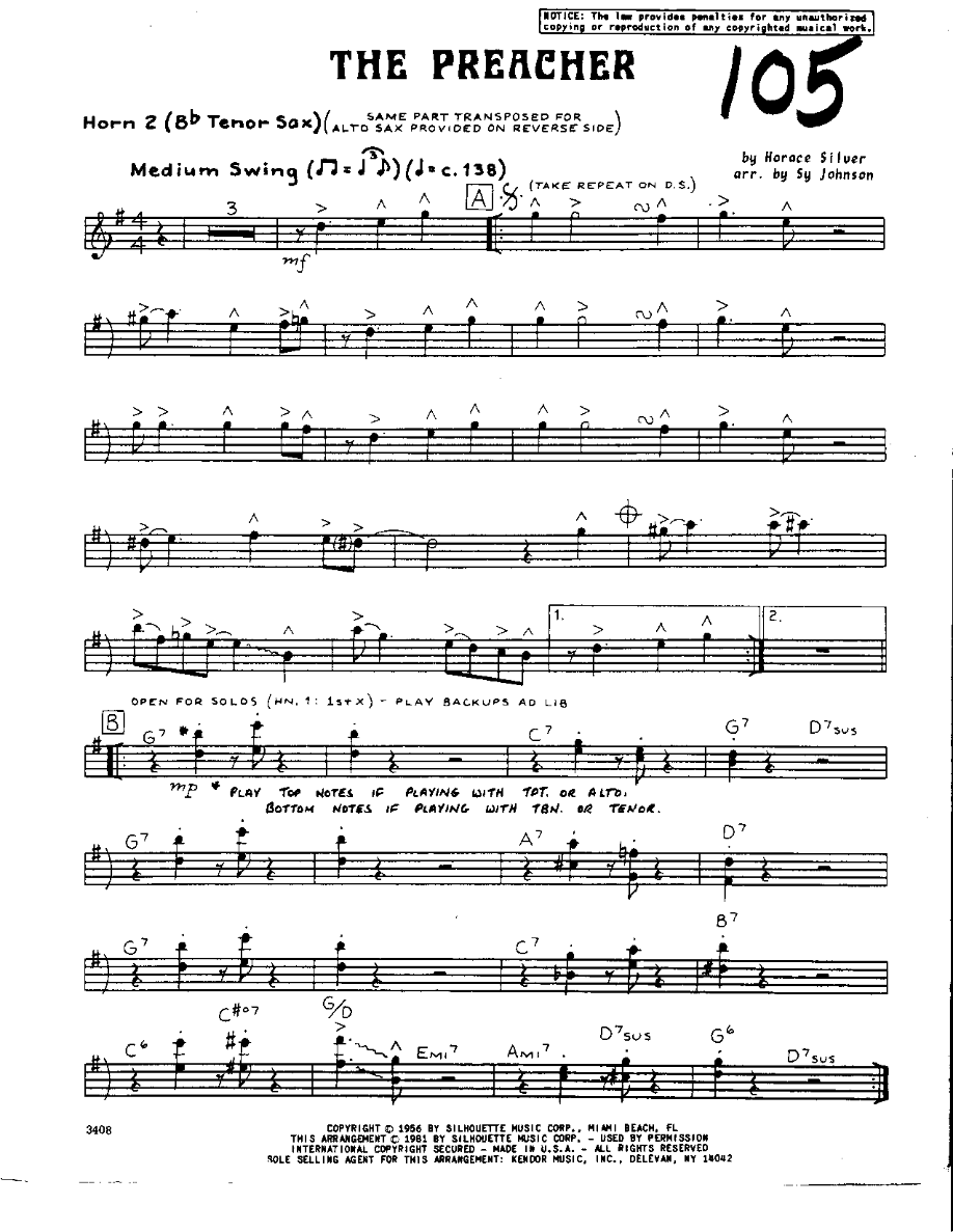 The Preacher-Tenor — sheet music cover (first page)