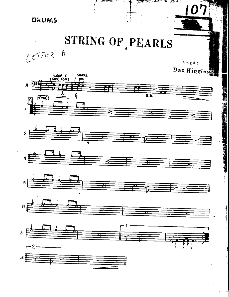 String of Pearls-Drums — sheet music cover (first page)