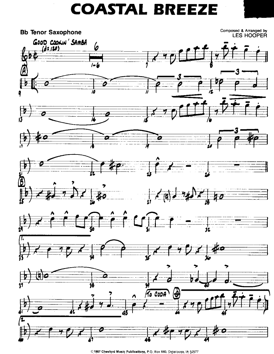 Coastal Breeze-Tenor — Small Ensemble sheet music arranged by Coastal Breeze | Smooth Jazz
