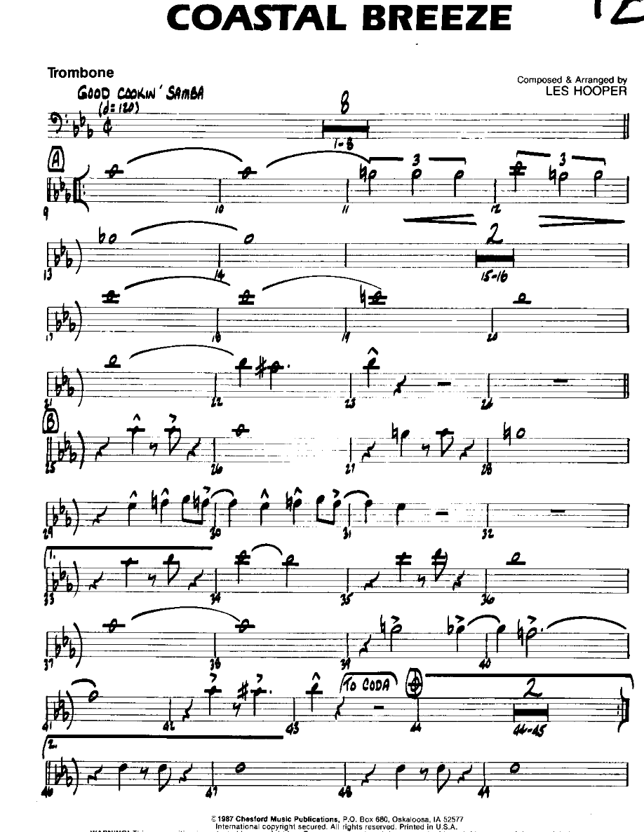 Coastal Breeze-Trombone — Small Ensemble sheet music arranged by Coastal Breeze | Smooth Jazz