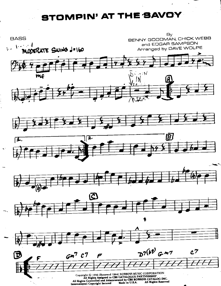 Stompin' at the Savoy-Bass — sheet music preview