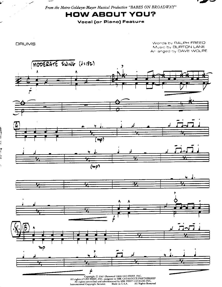 How about You-Drums — sheet music cover (first page)