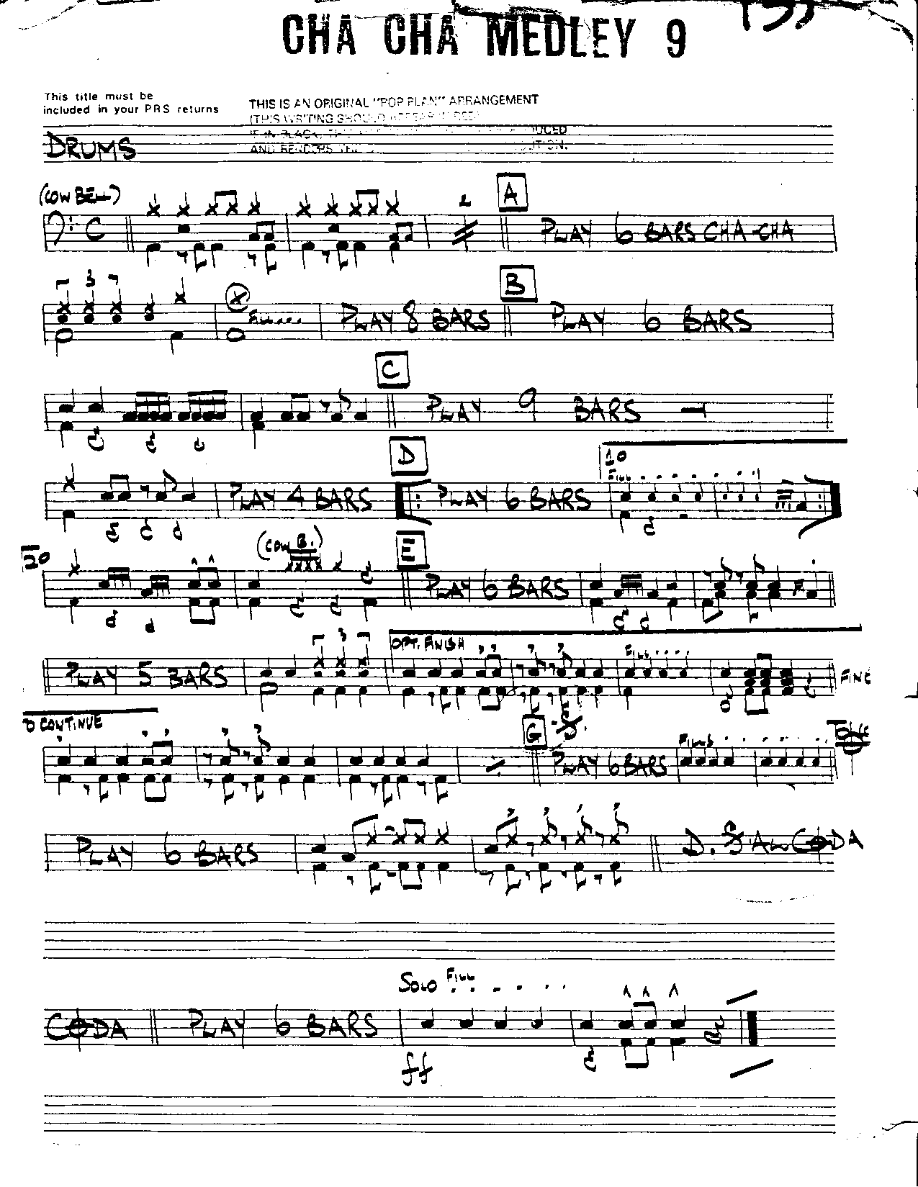 Cha Cha Medley #9-Drums — sheet music cover (first page)