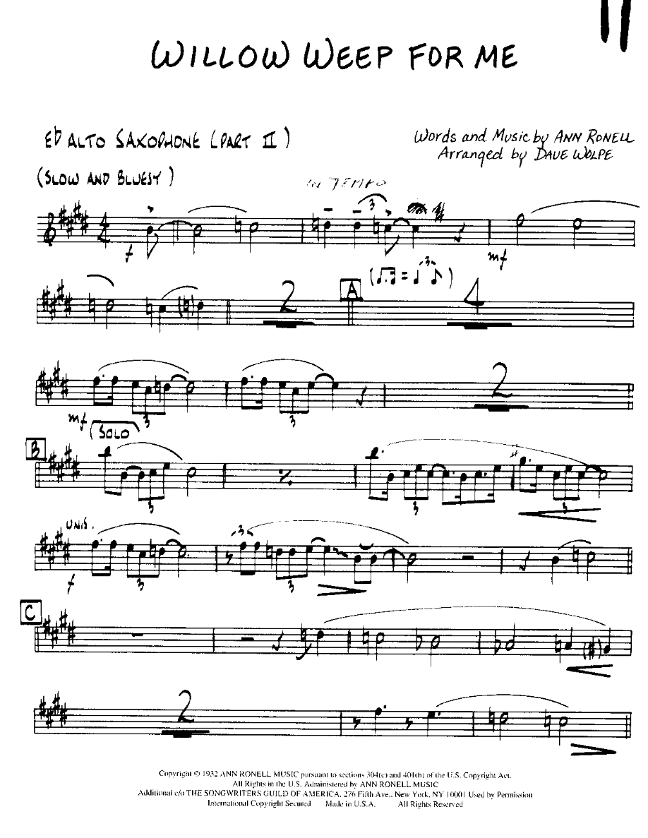 Willow Weep for Me-Alto — sheet music preview