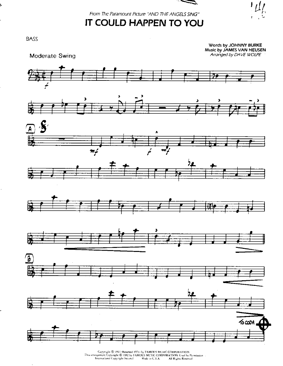 It could happen to You-Bass — Small Ensemble sheet music by It could happen to You | Jazz Standard